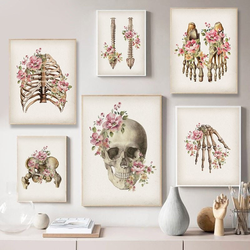 Poster tête de mort crâne et anatomie des os du squelette