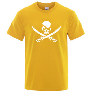 T-shirt Tête de Mort Pirates Sabres Croisés Couleur Jaune