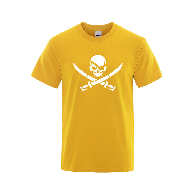 T-shirt Tête de Mort Pirates Sabres Croisés Couleur Jaune
