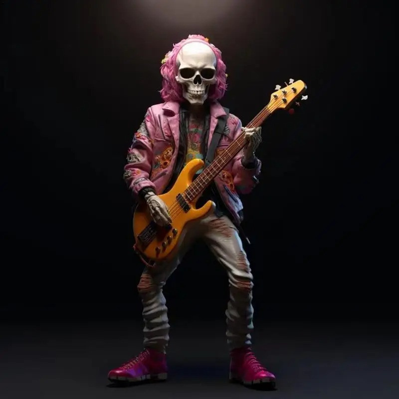 Figurine Tête de Mort Bassiste Groupe de Rock