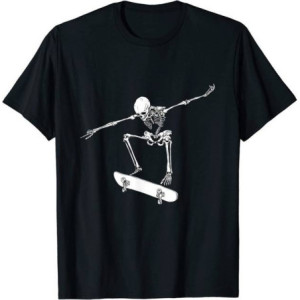 T-Shirt Tête de Mort Squelette Ollie Skateboard Couleur Noir