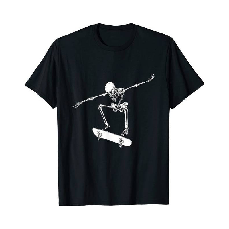 T-Shirt Tête de Mort Squelette Ollie Skateboard Couleur Noir