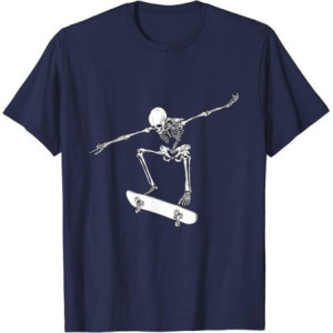 T-Shirt Tête de Mort Squelette Ollie Skateboard Couleur Navy