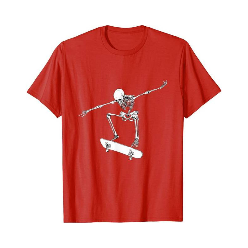 T-Shirt Tête de Mort Squelette Ollie Skateboard Couleur Rouge