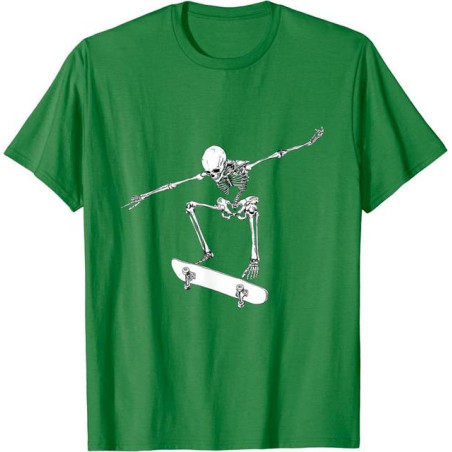 T-Shirt Tête de Mort Squelette Ollie Skateboard Couleur Vert