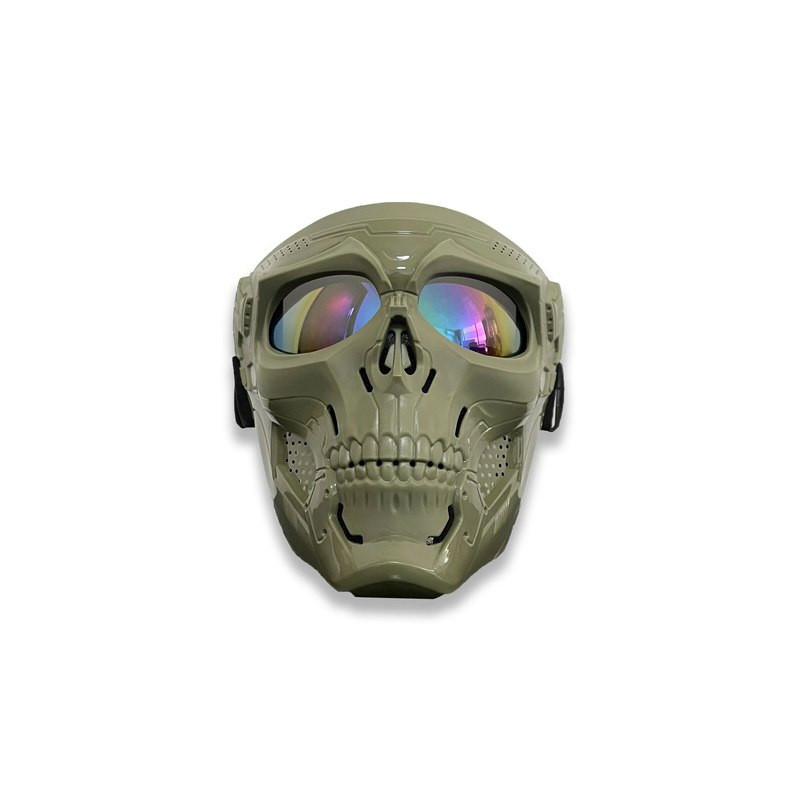 Casque Tête de Mort pour Moto ou VTT avec Lunettes Sportives Couleur Kaki