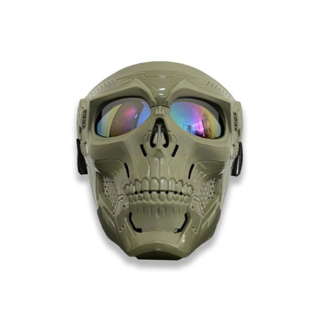Casque Tête de Mort pour Moto ou VTT avec Lunettes Sportives Couleur Kaki