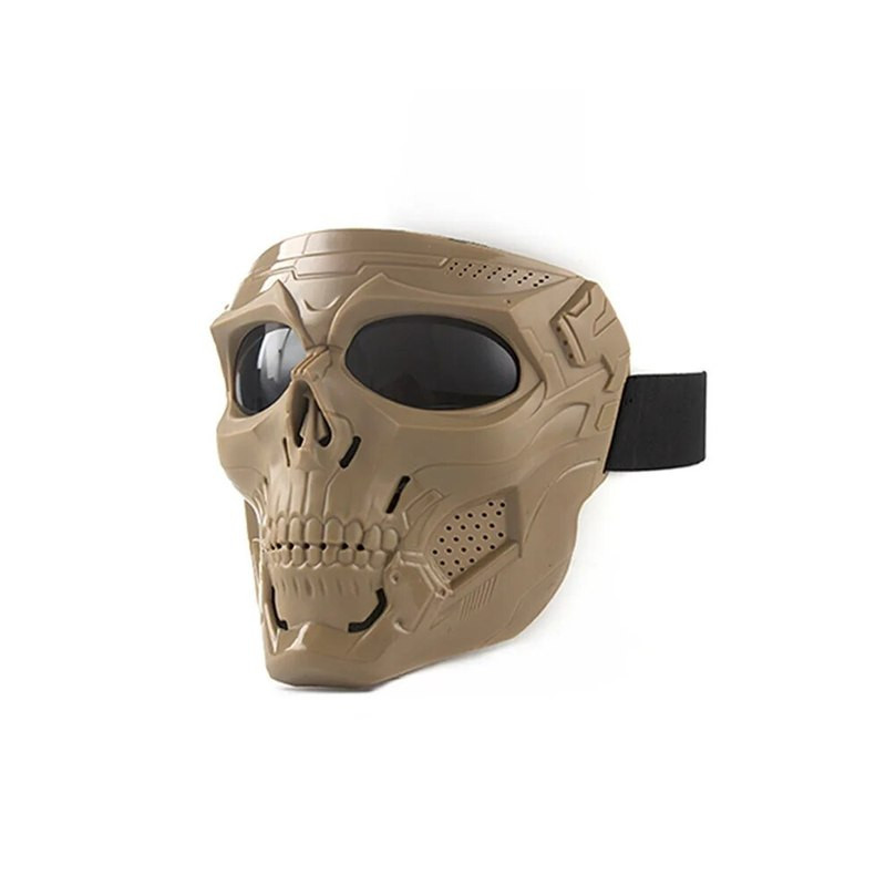 Casque Tête de Mort pour Moto ou VTT avec Lunettes Sportives Couleur Beige