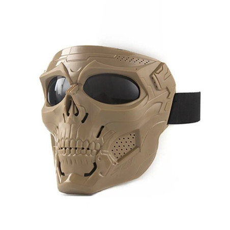 Casque Tête de Mort pour Moto ou VTT avec Lunettes Sportives Couleur Beige