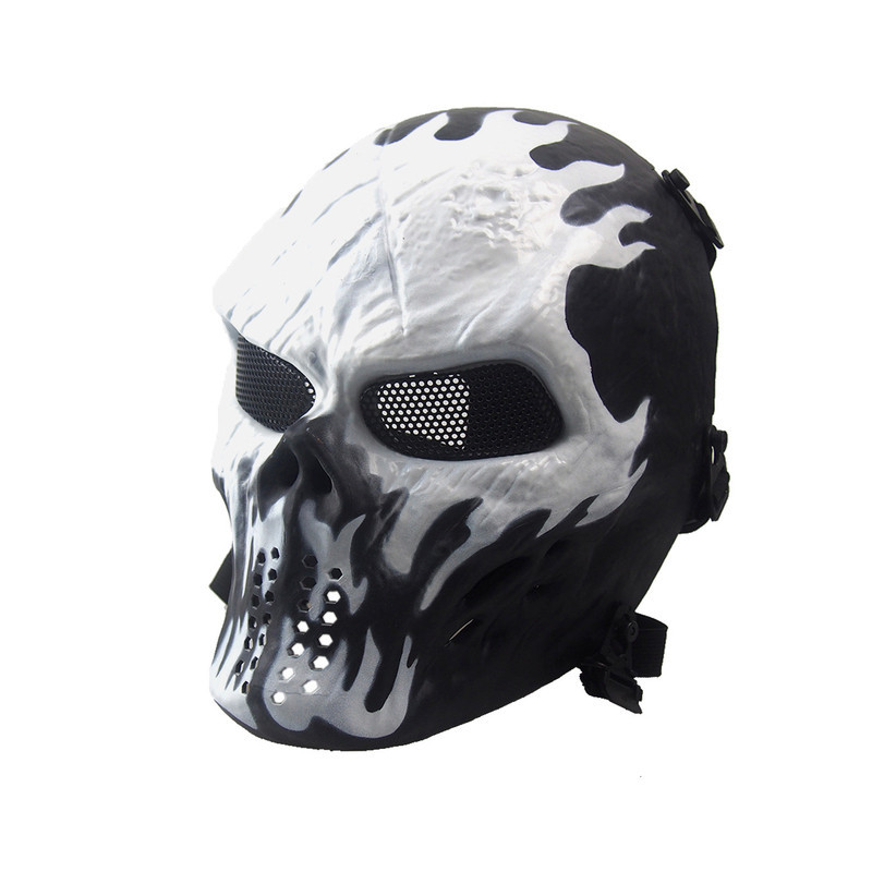 Masque Tête de Mort Pour Moto VTT ou Airsoft PaintBall avec lunettes de protection Blanc