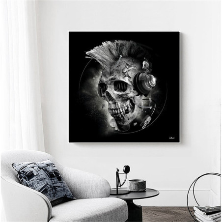 Poster tête de mort crâne fleuri ou câne graffiti - sans cadre