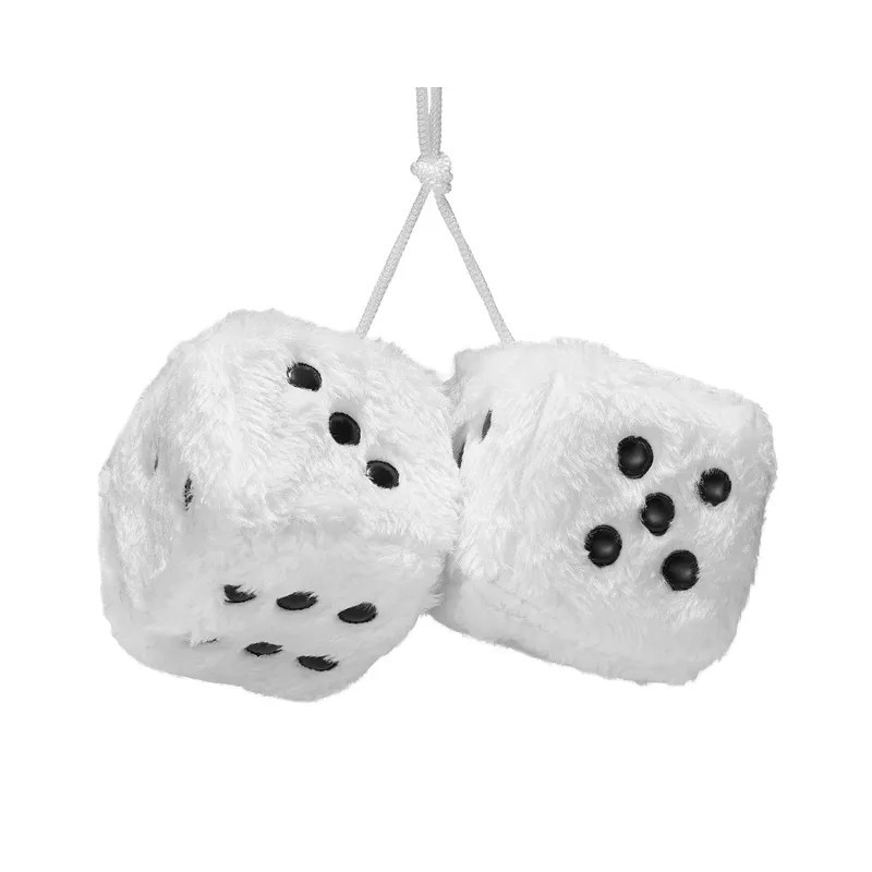 Dés en Peluche pour Rétroviseur de Voiture Couleur Blanc