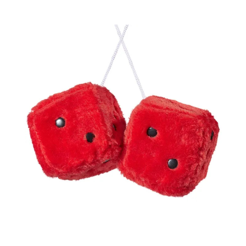 Dés en Peluche pour Rétroviseur de Voiture Couleur Rouge