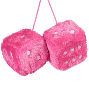 Dés en Peluche pour Rétroviseur de Voiture Couleur Rose