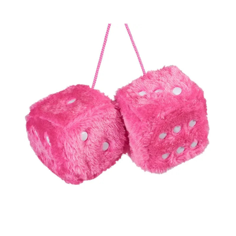Dés en Peluche pour Rétroviseur de Voiture Couleur Rose
