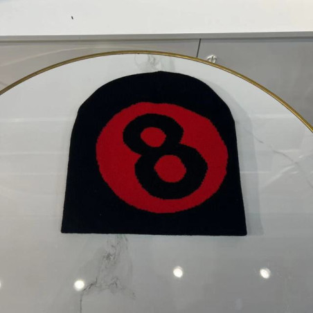 Bonnet en Tricot avec Boule de Billard Numéro 8 Couleur Rouge