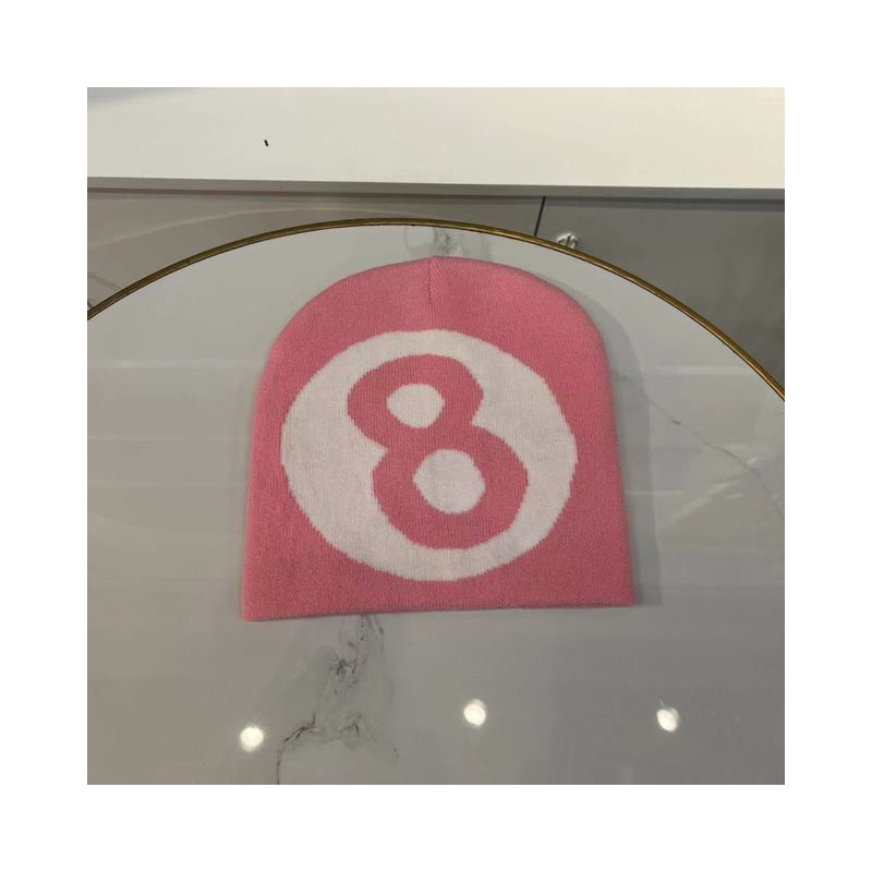 Bonnet en Tricot avec Boule de Billard Numéro 8 Couleur Rose
