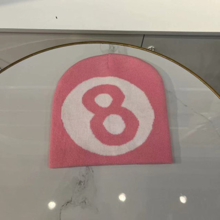 Bonnet en Tricot avec Boule de Billard Numéro 8 Couleur Rose