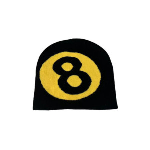 Bonnet en Tricot avec Boule de Billard Numéro 8 Couleur Jaune