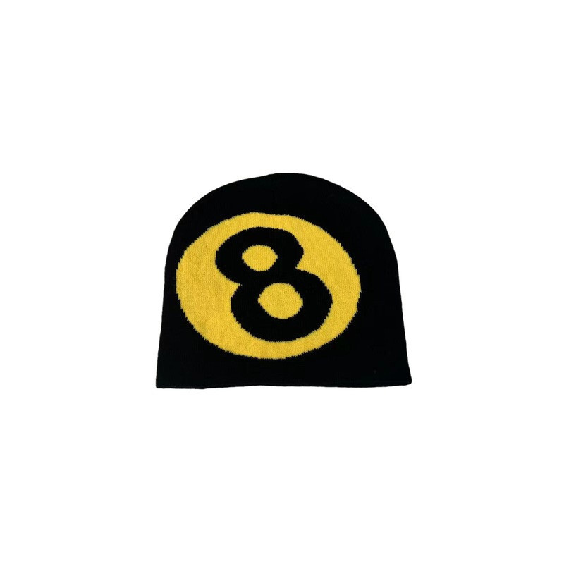 Bonnet en Tricot avec Boule de Billard Numéro 8 Couleur Jaune