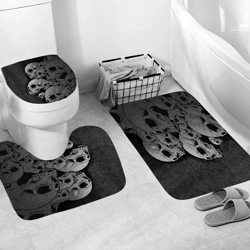 Rideau de douche tête de mort 3D Polyester ensemble 3 pièces