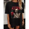 T-shirt Tête de Mort Squelette Café Staying Alive pour Femme Couleur Noir