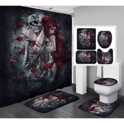 Rideau de douche tête de mort Santa Muerte et squelette ensemble de 4 pièces