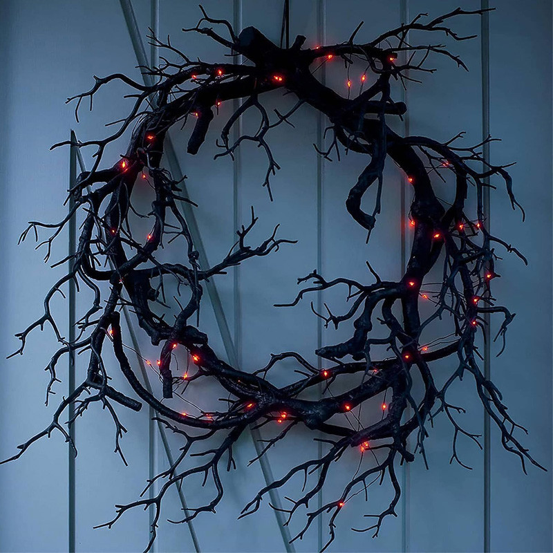 Couronne Gothique en Branches Noires Illuminée par des Lumières LED