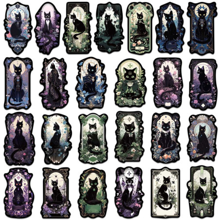 Exemple de Contenu Autcollants Gothique Chat Noir - Lot de 50 pièces