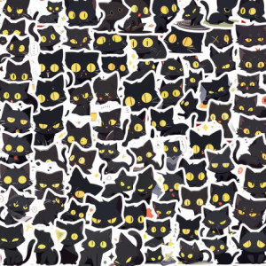 Lot de 100 Autocollants de Chat Noir Sorcière Expressions Ambiance Magique et Mystérieuse