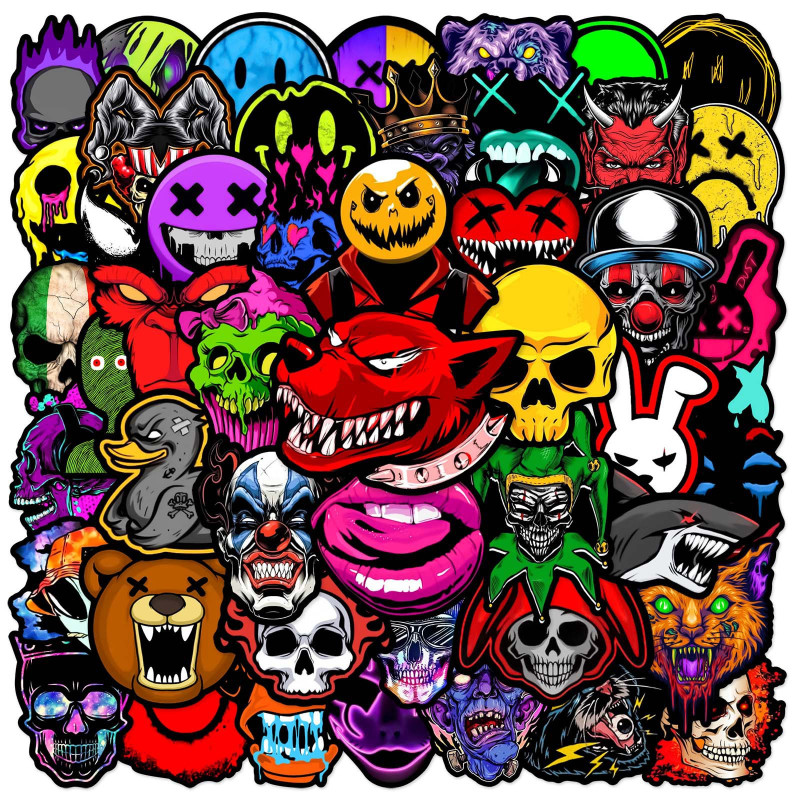 Autocollants Tête de Mort Design Cartoon Skate - Lot de 10