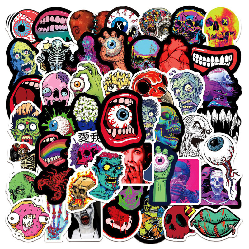 Lot de 10, 30 ou 50 Autocollants Skull Horreur Gore pour Skate