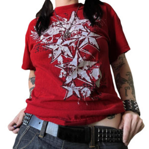 T-shirt Tête de Mort Rock  - Skulls And Stars - Couleur Rouge