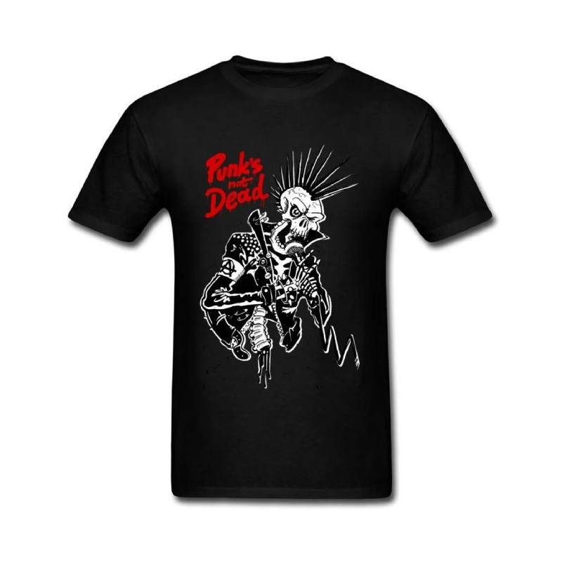 T-shirt Tête de Mort Punk Rock - Punk is NOT Dead - Couleur Noir