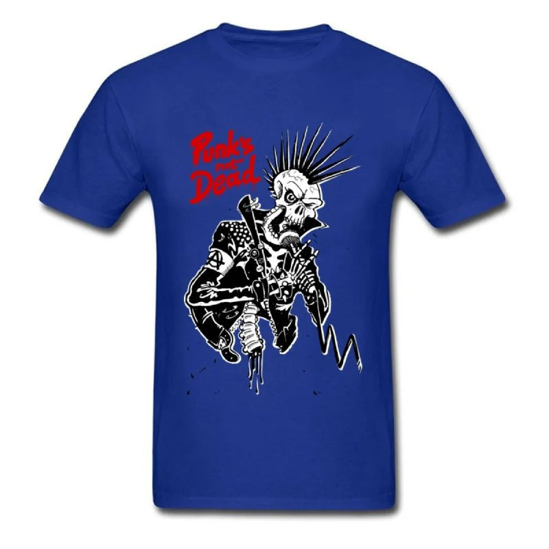 T-shirt Tête de Mort Punk Rock - Punk is NOT Dead - Couleur Bleu