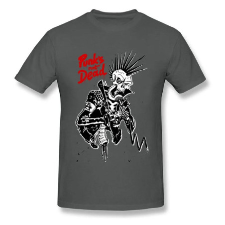 T-shirt Tête de Mort Punk Rock - Punk is NOT Dead - Couleur Gris Foncé