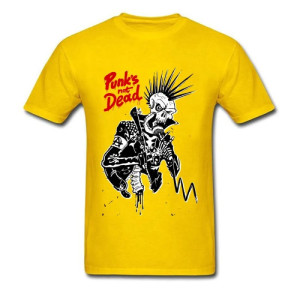 T-shirt Tête de Mort Punk Rock - Punk is NOT Dead - Couleur Jaune