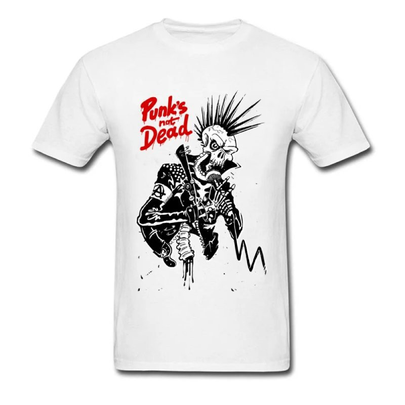 T-shirt Tête de Mort Punk Rock - Punk is NOT Dead - Couleur Blanc