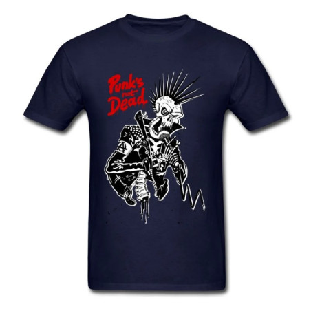 T-shirt Tête de Mort Punk Rock - Punk is NOT Dead - Couleur Bleu  Marine