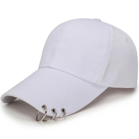 Casquette Punk Rock avec Anneaux de Metal Modèle Blanc
