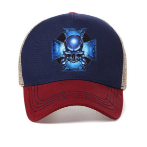 Casquette Tête de Mort Crâne Maléfique Croix de Fer Bleu