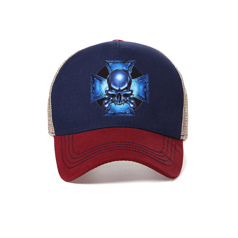 Casquette Tête de Mort Crâne Maléfique Croix de Fer Bleu
