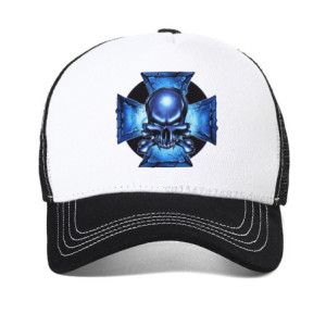 Casquette Tête de Mort Crâne Maléfique Croix de Fer Blanc