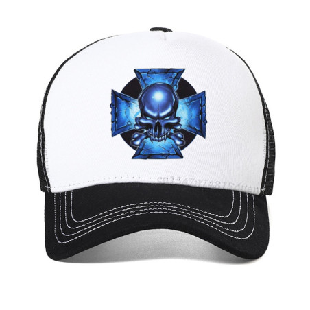 Casquette Tête de Mort Crâne Maléfique Croix de Fer Blanc