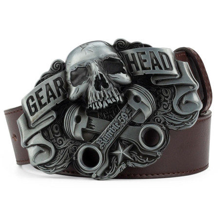 Ceinture Tête de Mort Gear Head - cuir marron
