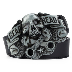 Ceinture Tête de Mort Gear Head - cuir noir