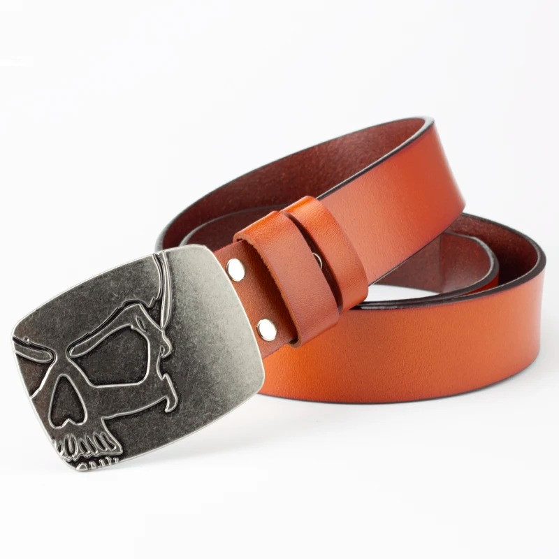 Ceinture Boucle Tête de Mort - couleur orange