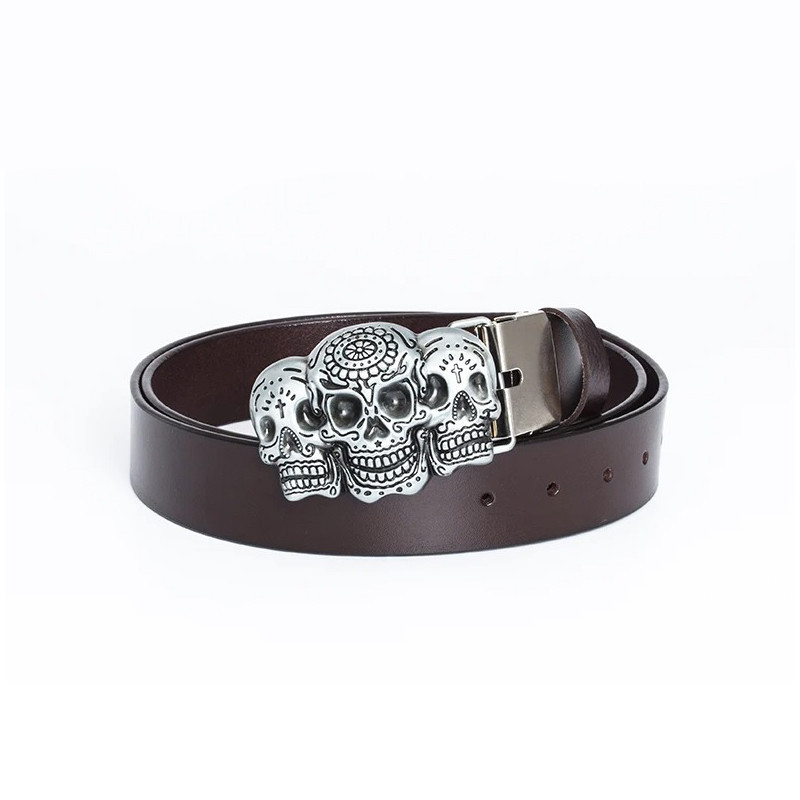 Centure Tête de Mort Mexicaine - couleur marron