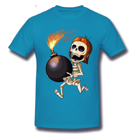 T-Shirt Tête de Mort Squelette Amusant Skull And Bones Couleur Bleu Ciel