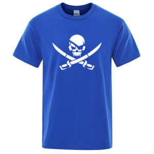 T-Shirt Tête de Mort Crâne de Pirate et Sabres Couleur Bleu